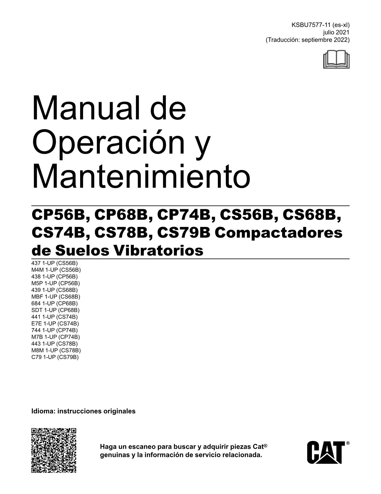 Caterpillar CP56B CP68B CP74B CS56B CS68B Compactadora Manual de Operación