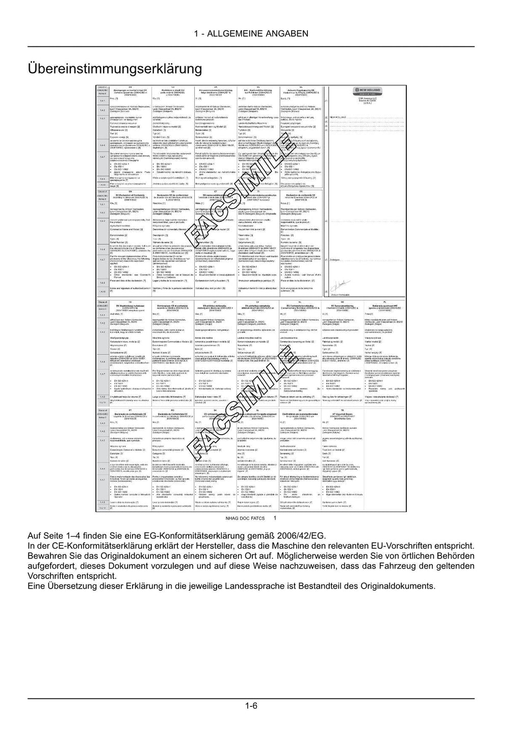 New Holland 790CP Aufnehmerschneidwerk Betriebsanleitung Ab YDS036287 aufwärts
