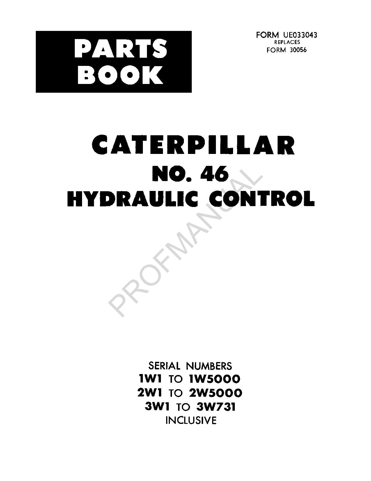 Caterpillar Cat No. 46 Hydraulic Control Parts Catalog Manual UE033043