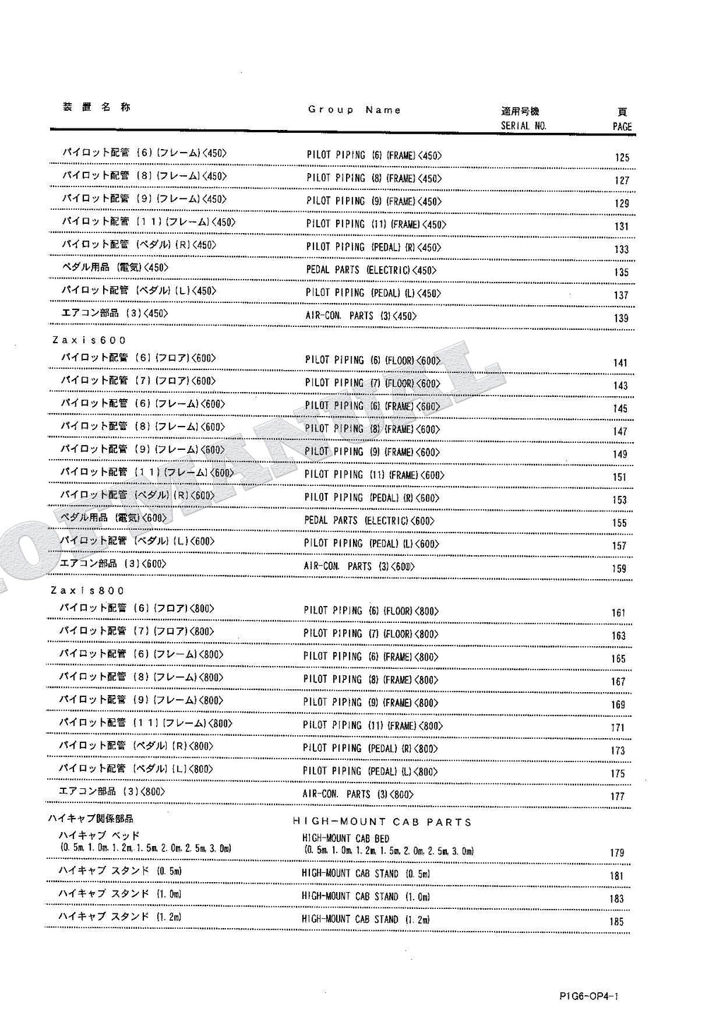 Manual del catálogo de piezas de la excavadora de cabina alta fija HITACHI ZX600 ZX800