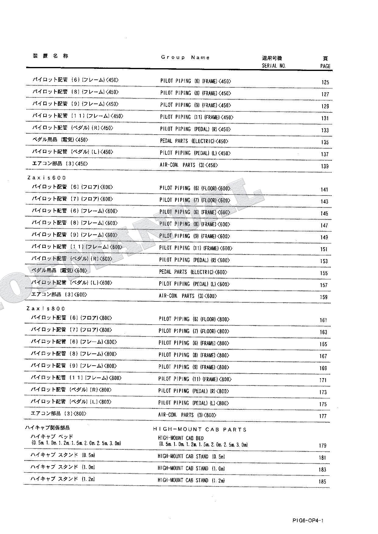 Manual del catálogo de piezas de la excavadora de cabina alta fija HITACHI ZX600 ZX800