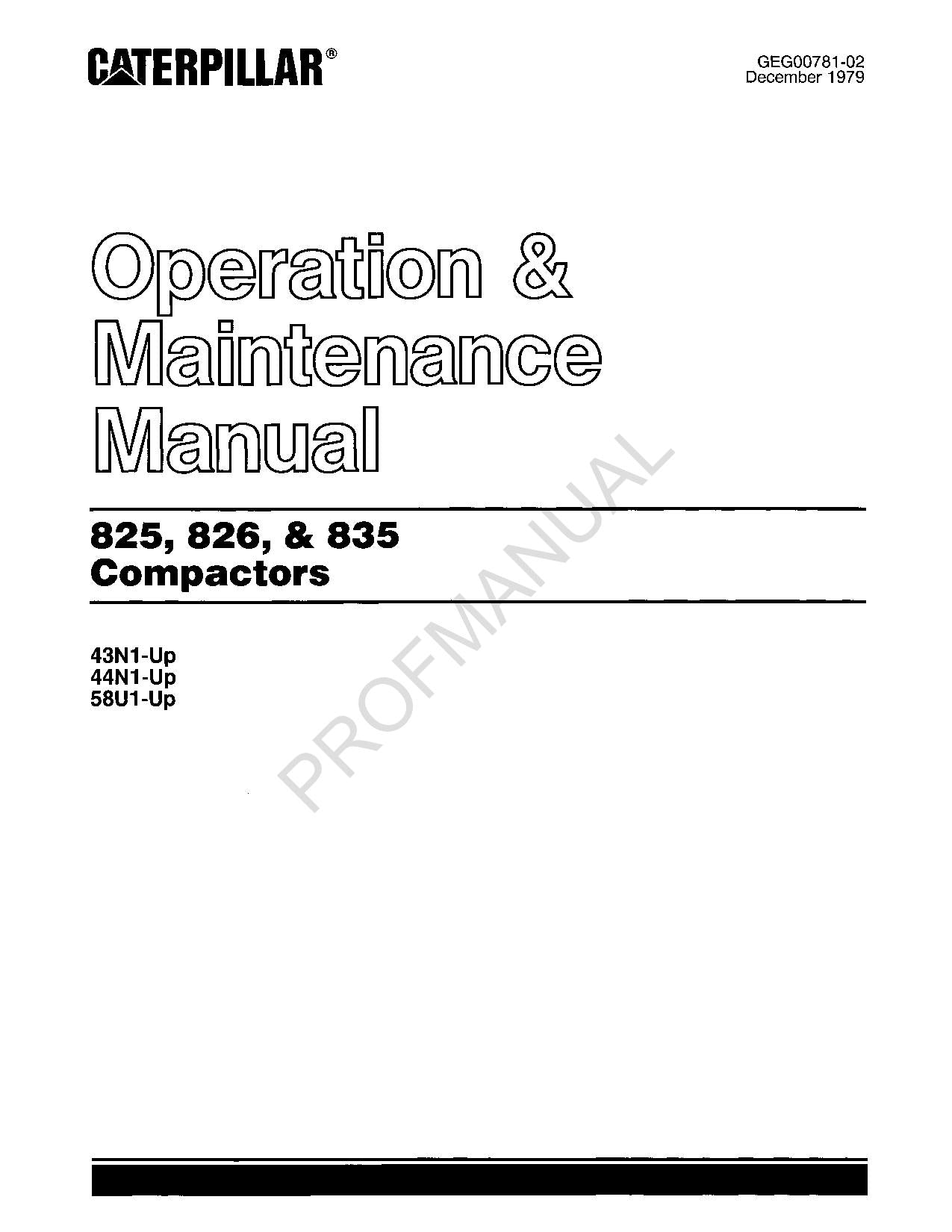 Manual de mantenimiento del operador del compactador Caterpillar 825, 826 y 835