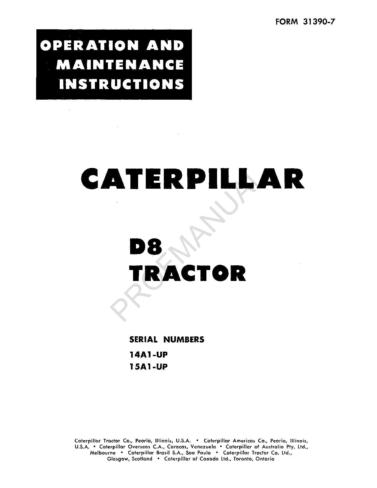 Manual de mantenimiento del operador del tractor Caterpillar D8 00031390EN-US