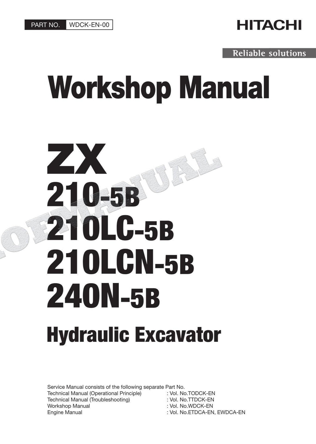 HITACHI ZX210-5B ZX210LC-5B Excavator Repair Service  Workshop Manual