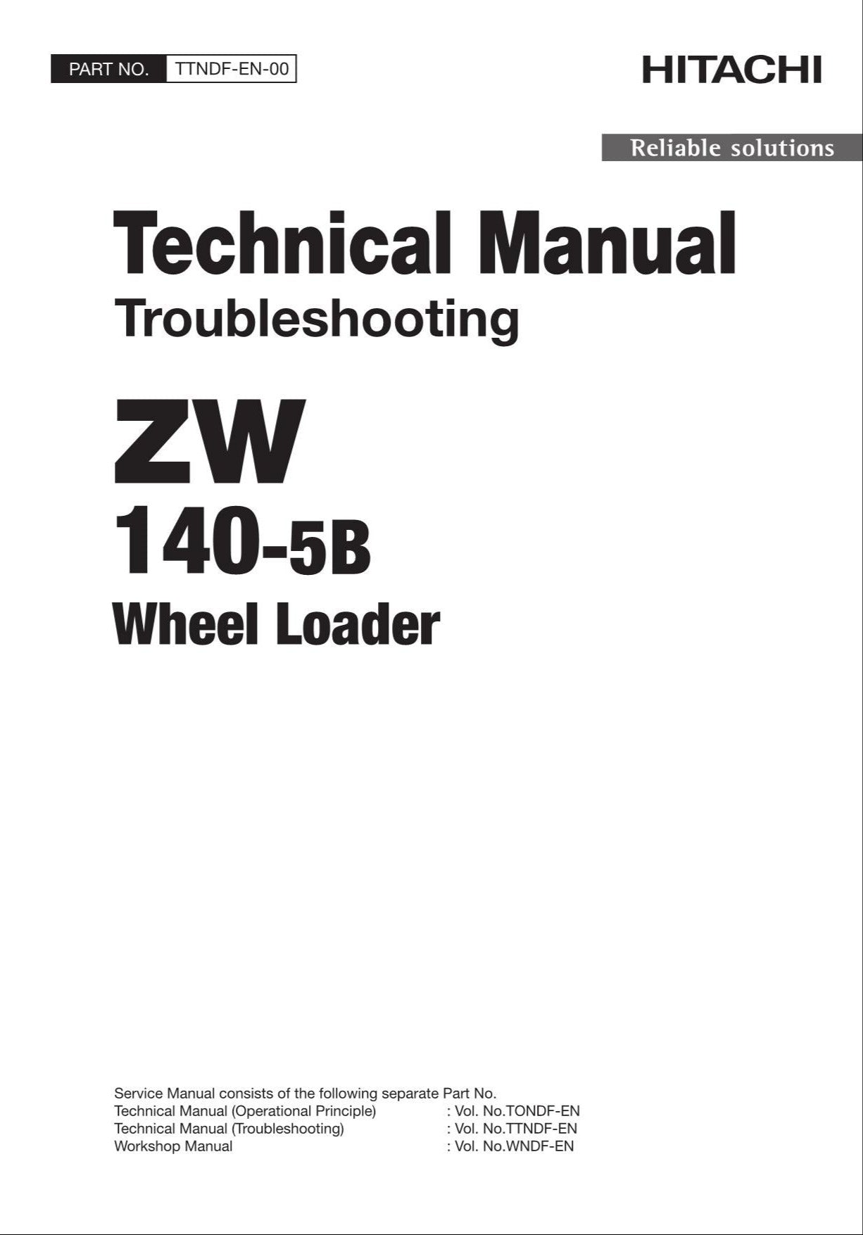 Hitachi ZW140-5B Wheel Loader Technical Manual Troubleshooting +Schematics