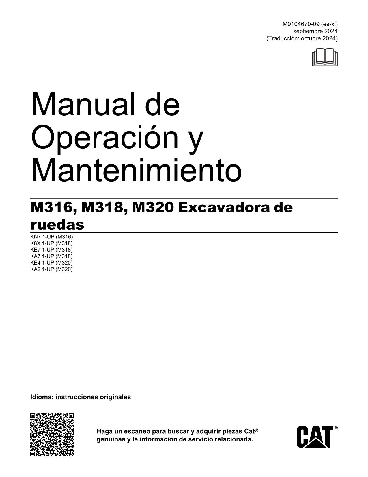 Caterpillar M316 M318 M320 Excavadora Manual de Operación y Mantenimiento