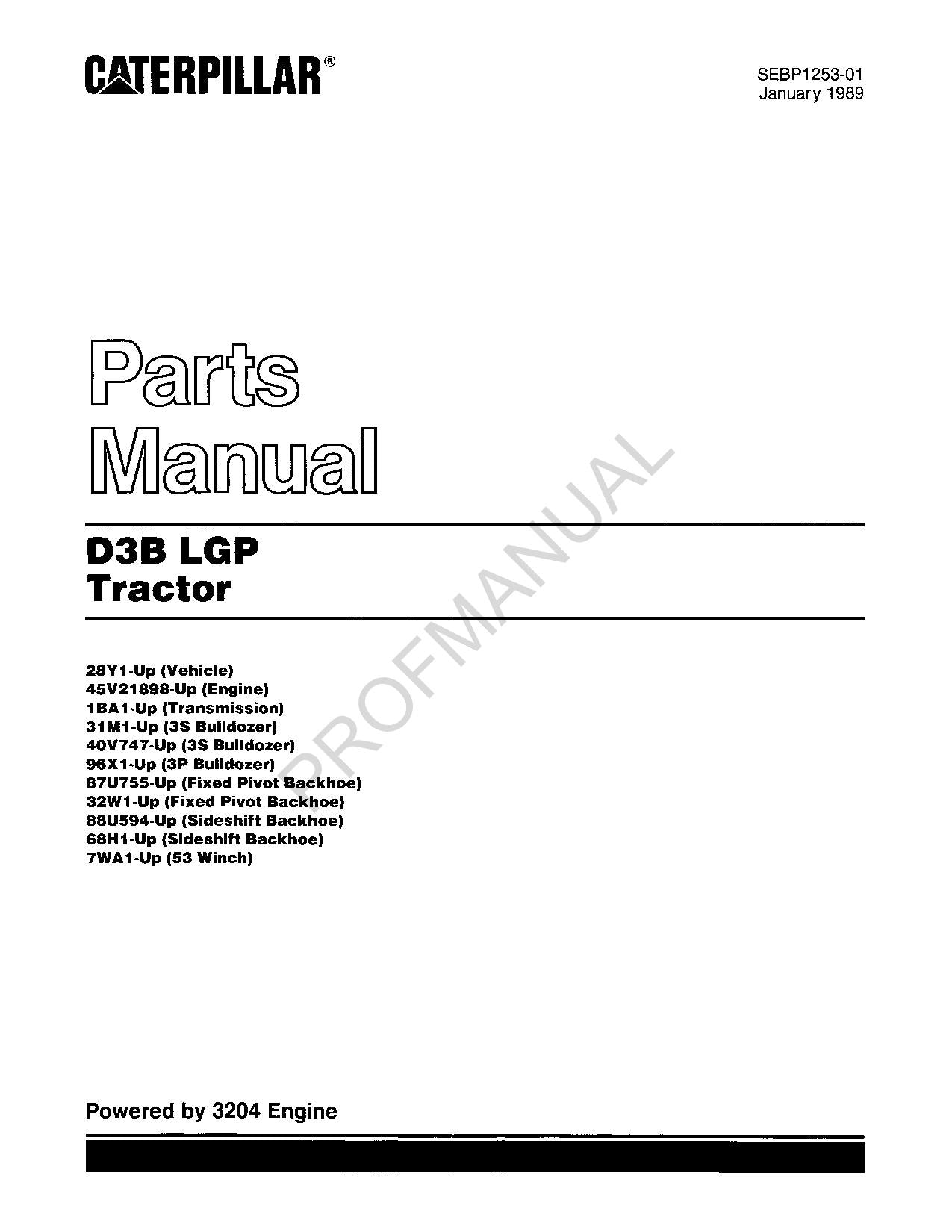 Caterpillar Cat D3B LGP Tractor Parts Catalog Manual SEBP1253