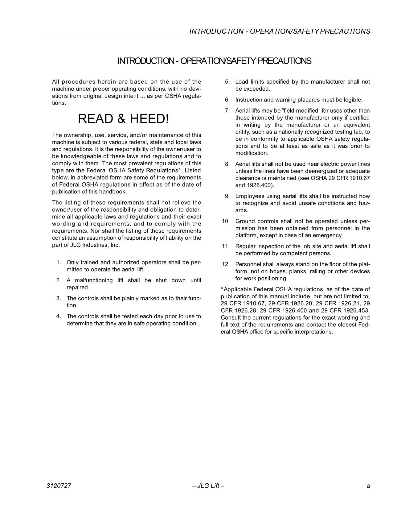 JLG 10VP 15VP 20VP Vertical Mast Maintenance Operation Operators Manual