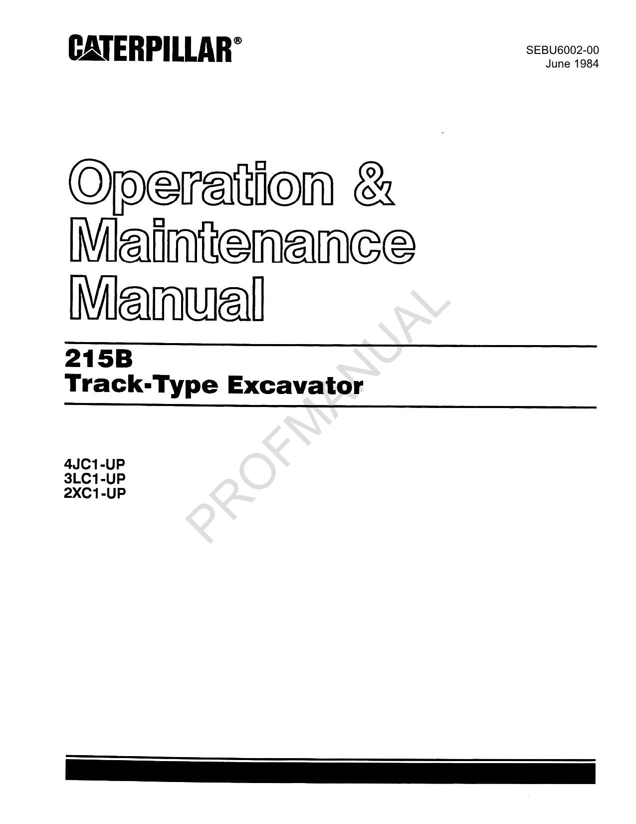 Manual de mantenimiento del operador de la excavadora de cadenas Caterpillar 215B SEBU6002
