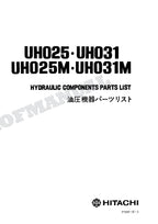 HITACHI UH025 UH025M UH031 UH031M Equip Component Excavator Parts Catalog Manual