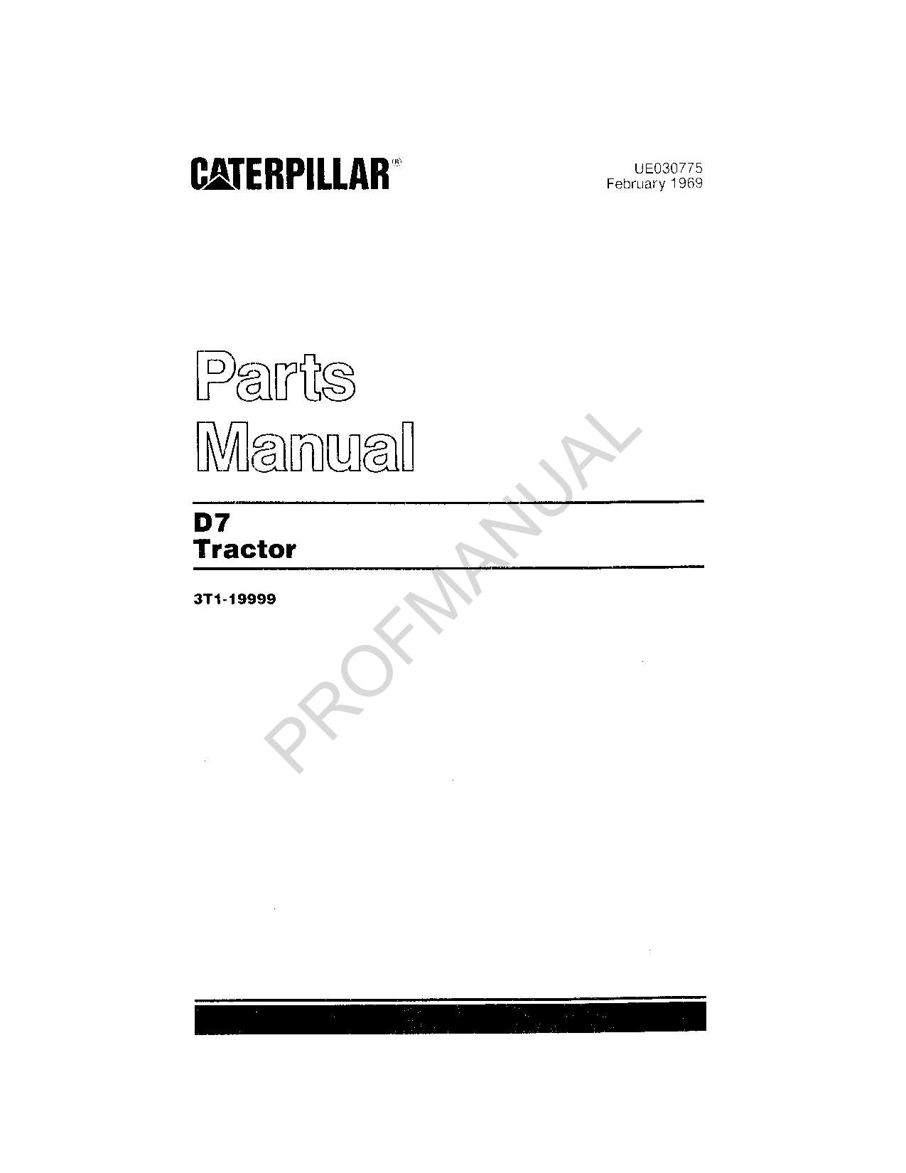 Caterpillar Cat D7 Tractor Parts Catalog Manual ser 3T1-Up