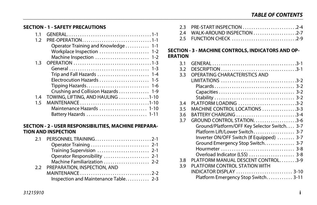 JLG AE1932 Boom Lift Maintenance Operation Operators Manual