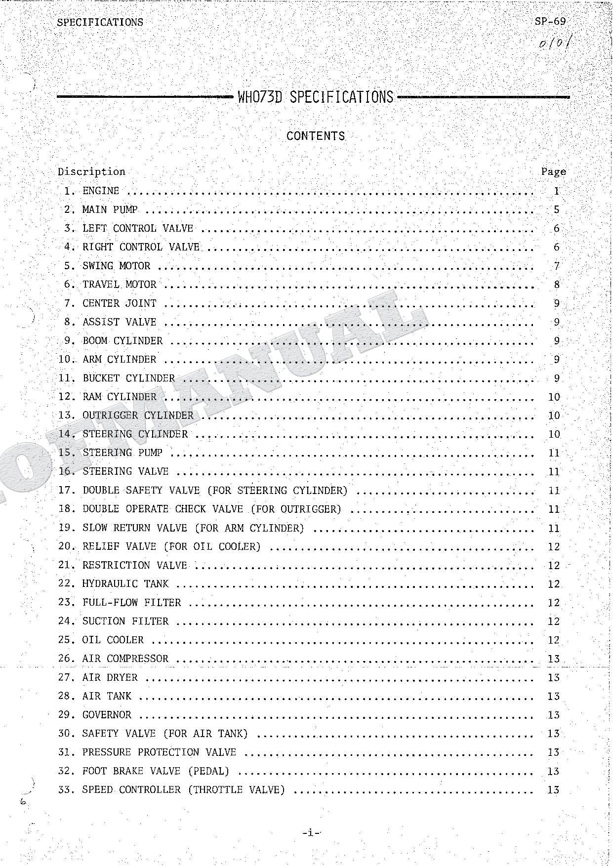 HITACHI WH073D Excavator Repair Service manual