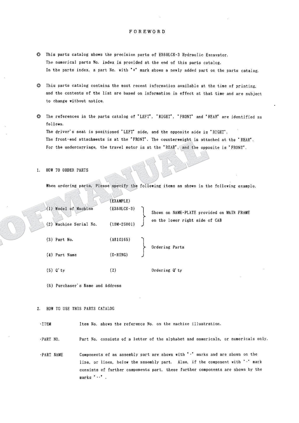 HITACHI EX60LCK-3 Equipment Component Excavator Parts Catalog Manual