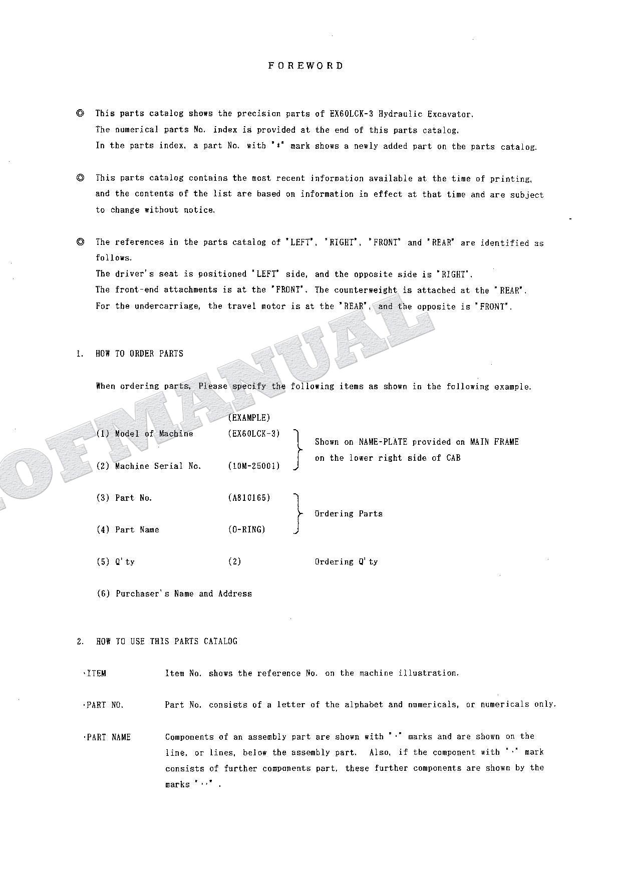 HITACHI EX60LCK-3 Equipment Component Excavator Parts Catalog Manual