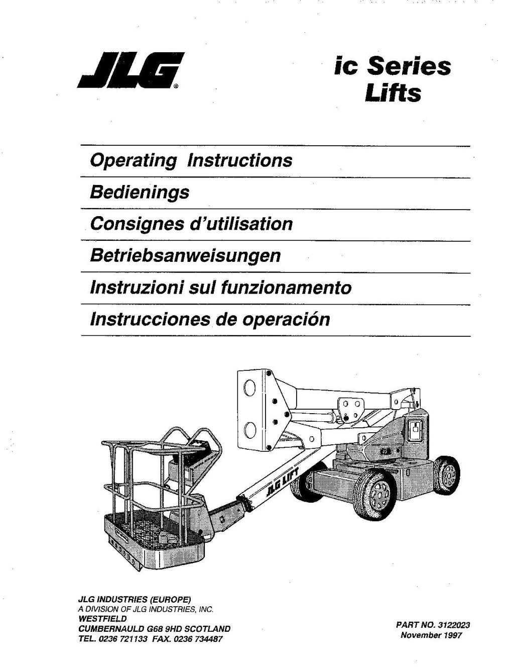 JLG 40ic 45ic Boom Lift Maintenance Operation Operators Manual EN FR DE IT ES