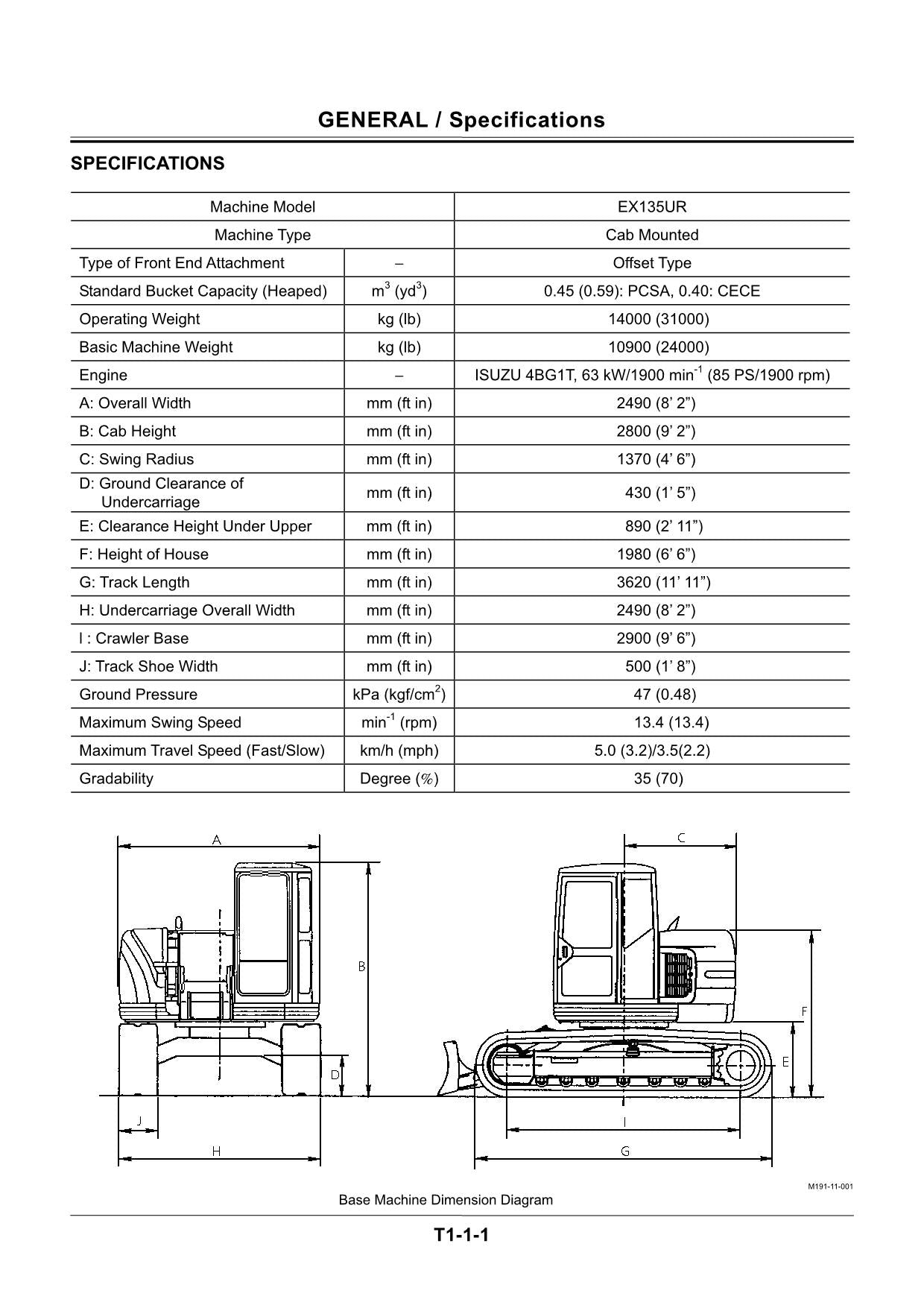 HITACHI EX135UR Excavator Operational Principle Technical Manual