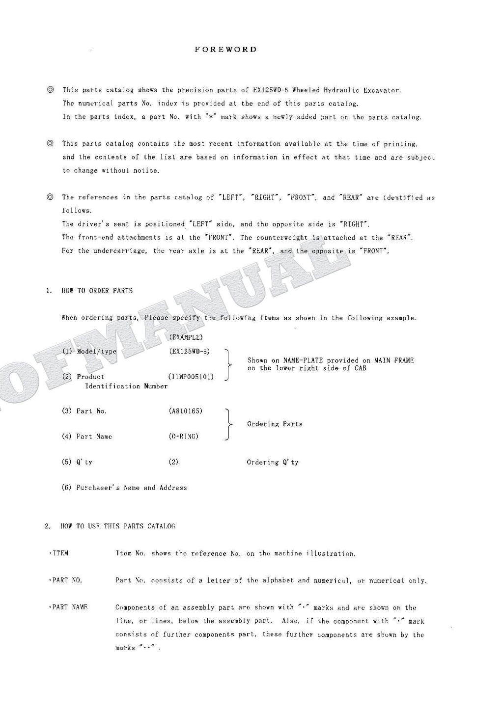 HITACHI EX125WD-5 Equipment Component Excavator Parts Catalog Manual