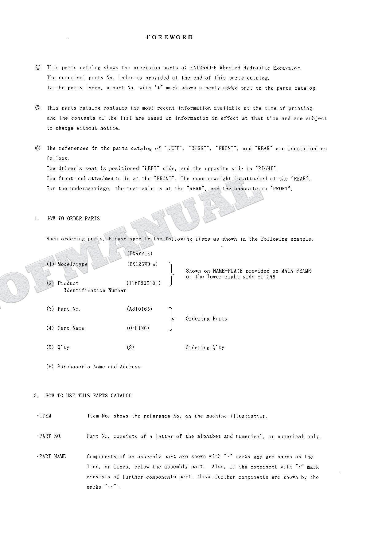 HITACHI EX125WD-5 Equipment Component Excavator Parts Catalog Manual