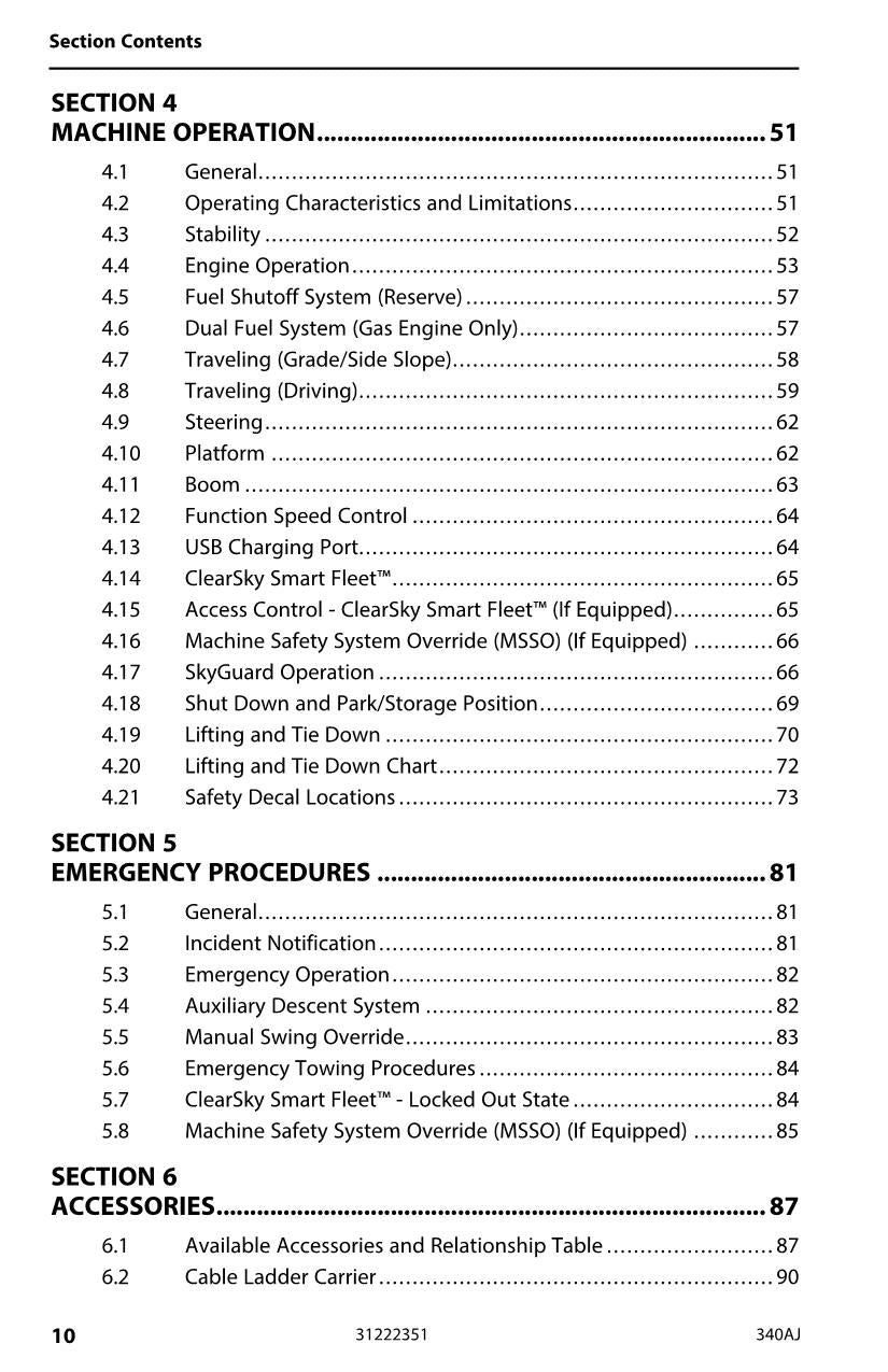 Manual del operador de mantenimiento y operación de la plataforma elevadora JLG 340AJ 31222351