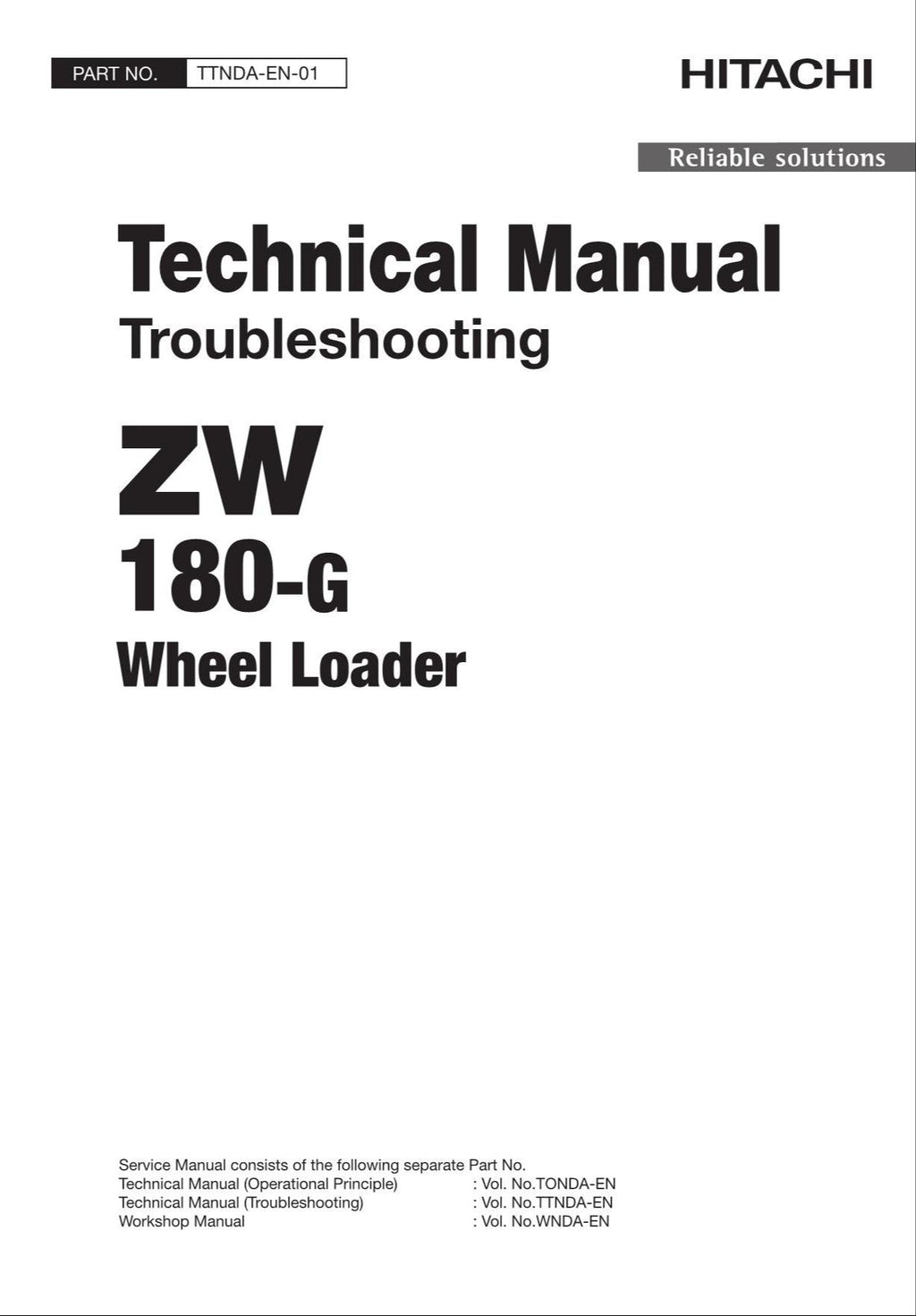 Hitachi ZW180-G Wheel Loader Technical Manual Troubleshooting