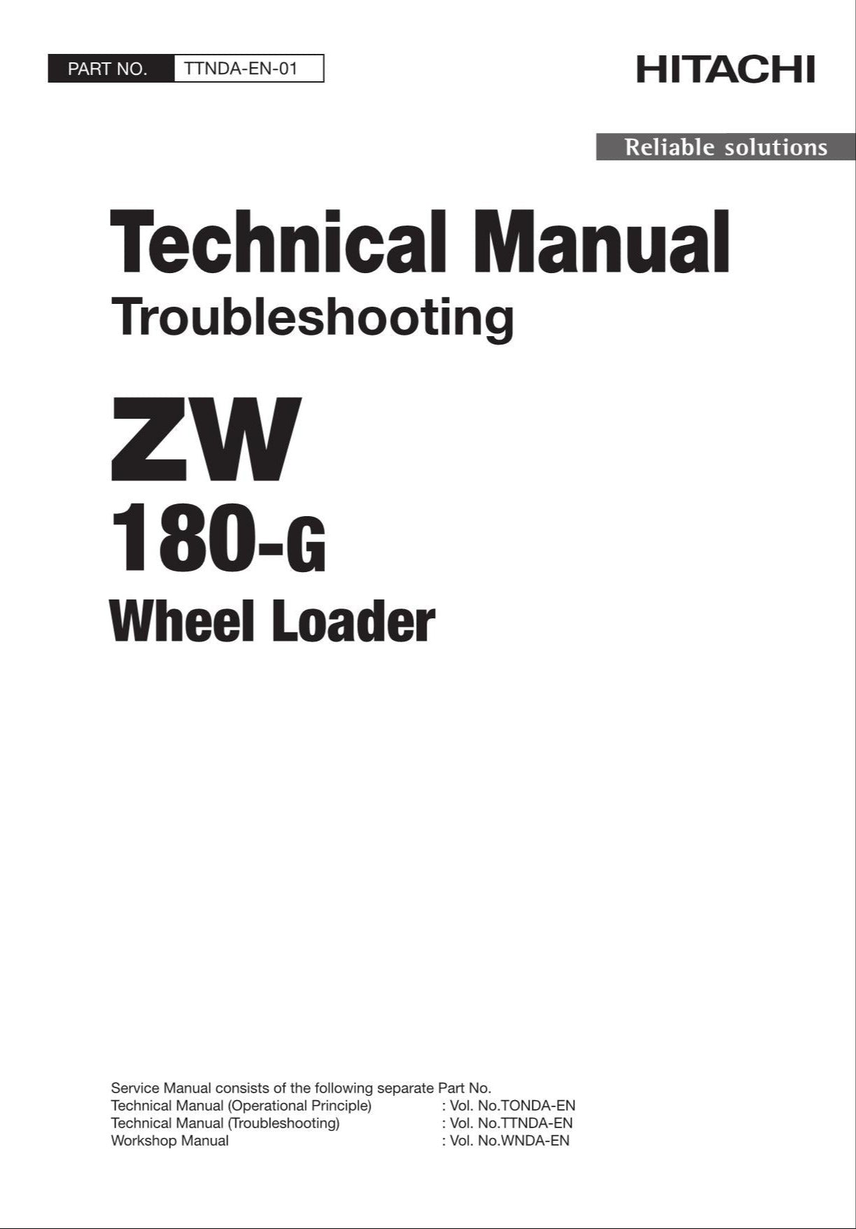 Hitachi ZW180-G Wheel Loader Technical Manual Troubleshooting