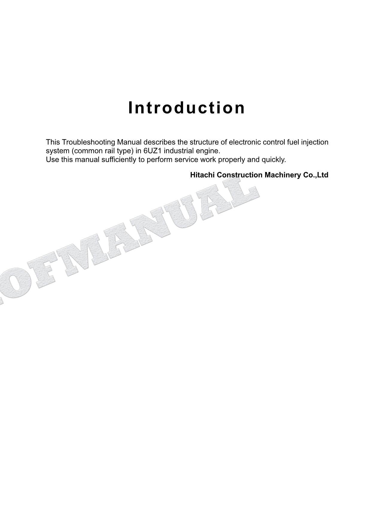 HITACHI 6UZ1 INTERIM TIER4 ENGINE Diagnostic Troubleshooting Service MANUAL