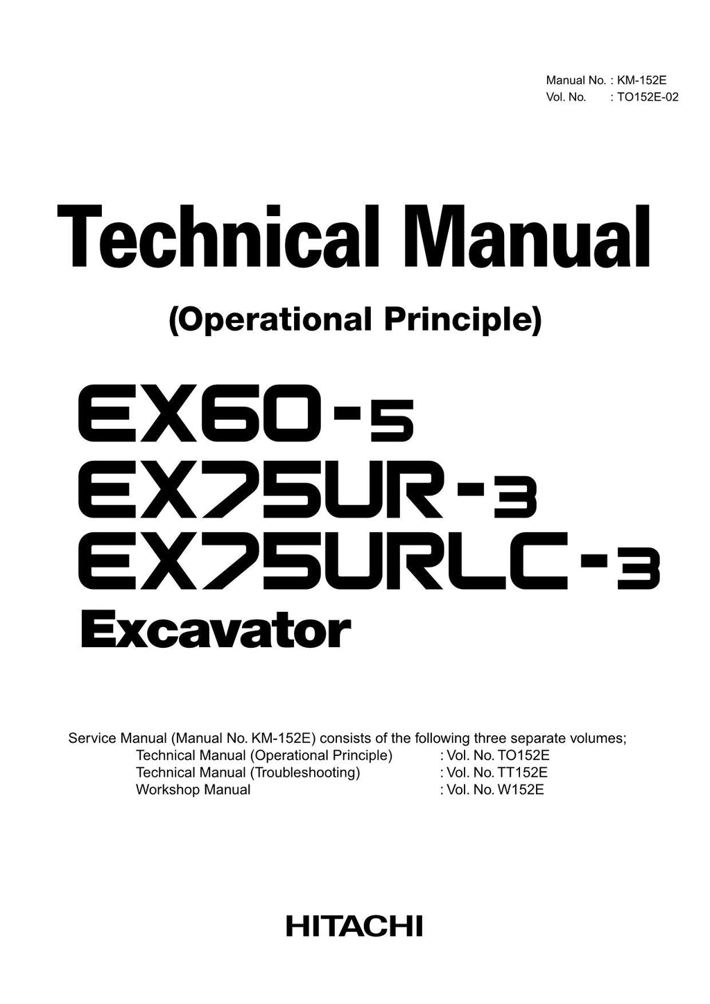 HITACHI EX60-5 EX75UR-3 EX75URLC-3 Operat Principle Excavator Technical Manual