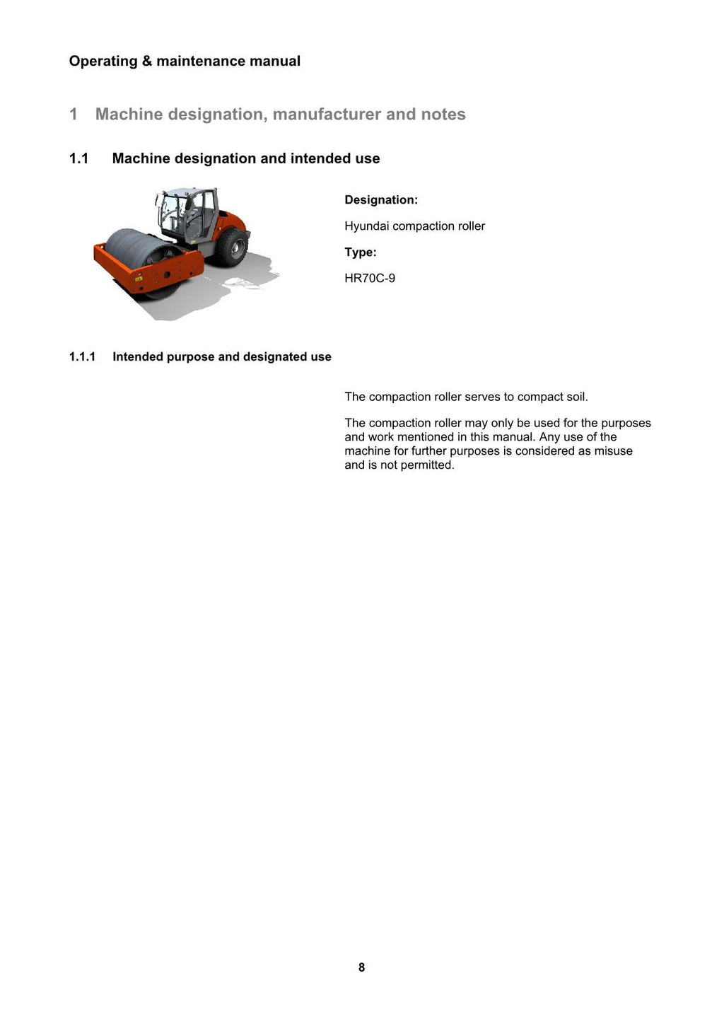 Hyundai HR70C-9 TIER4F ROAD ROLLER Operators Maintenance Manual