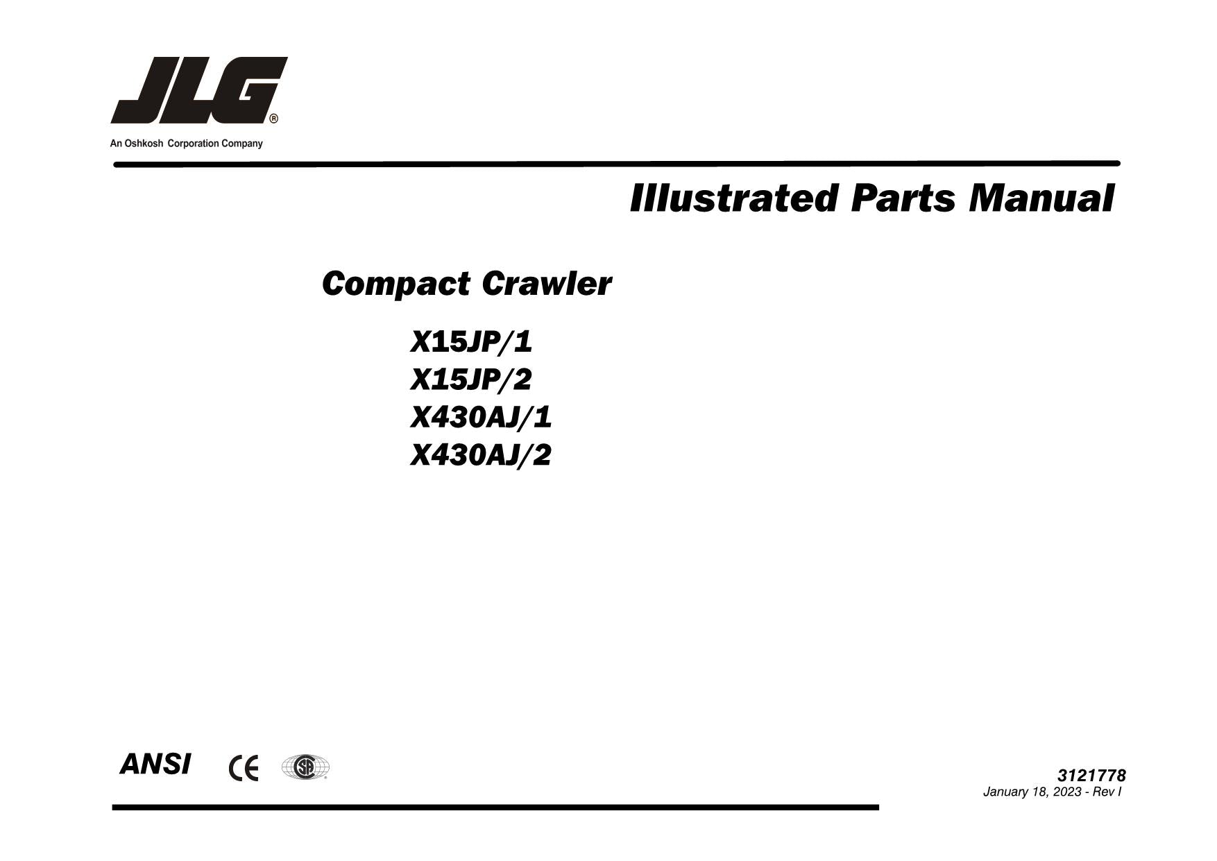 Catálogo de piezas de la pluma sobre orugas compacta JLG GEN1 X15JP GEN1 430AJ Manual en varios idiomas