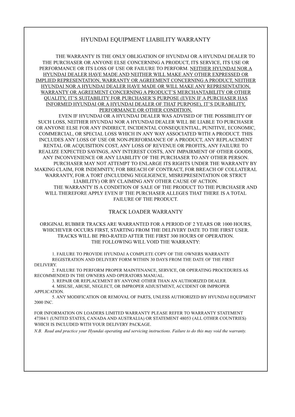 Hyundai HSL1500T SKID STEER LOADER Operators Maintenance Manual