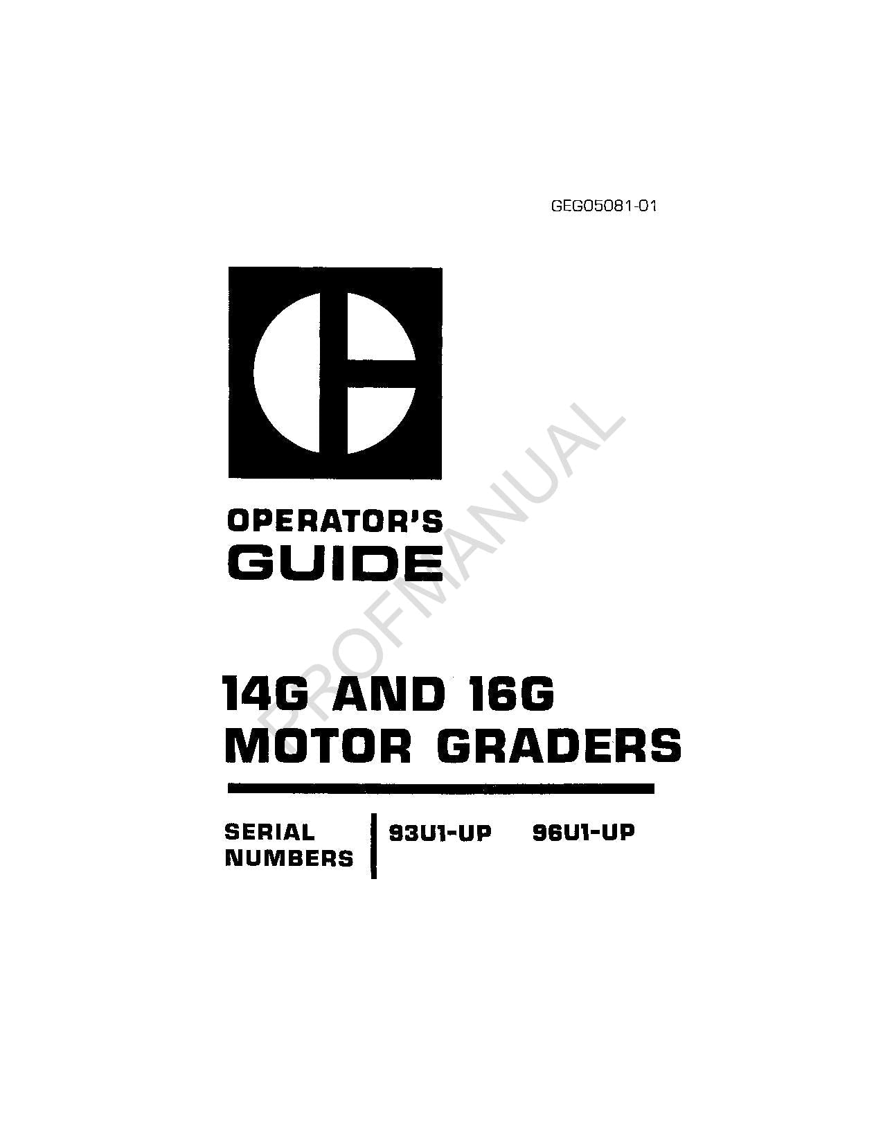 Manual de mantenimiento del operador de motoniveladoras Caterpillar 14G 16G
