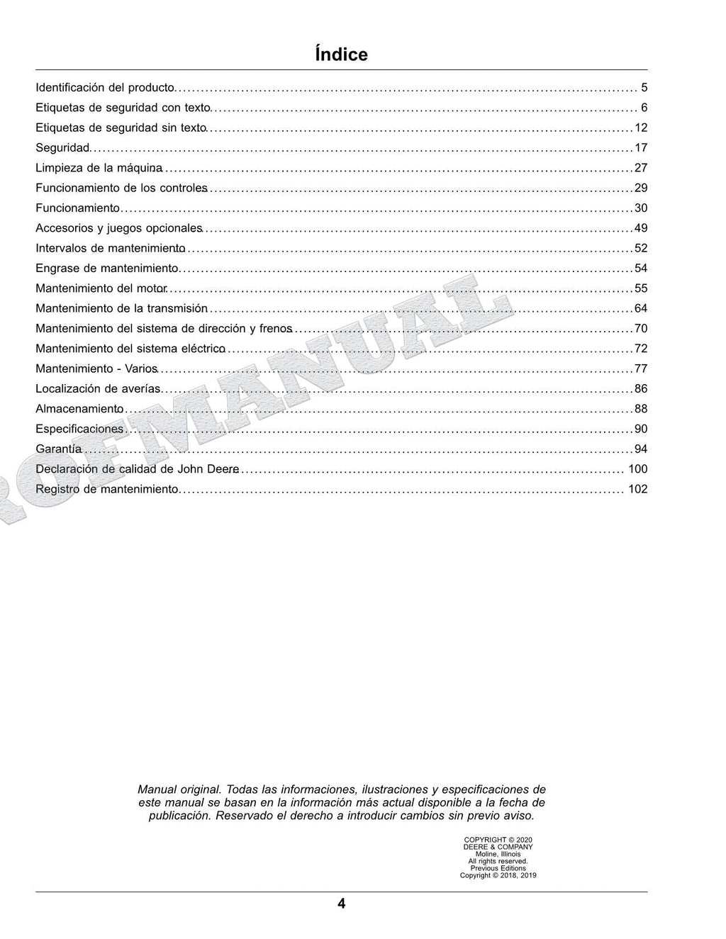 John Deere XUV560E XUV560E S4 cocodrilo Manual del Operador Español SN 040001-
