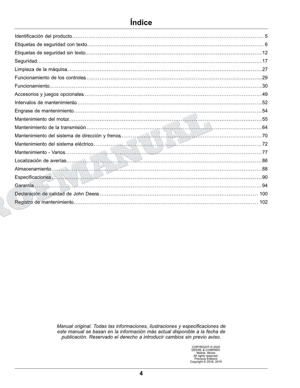 John Deere XUV560E XUV560E S4 cocodrilo Manual del Operador Español SN 040001-