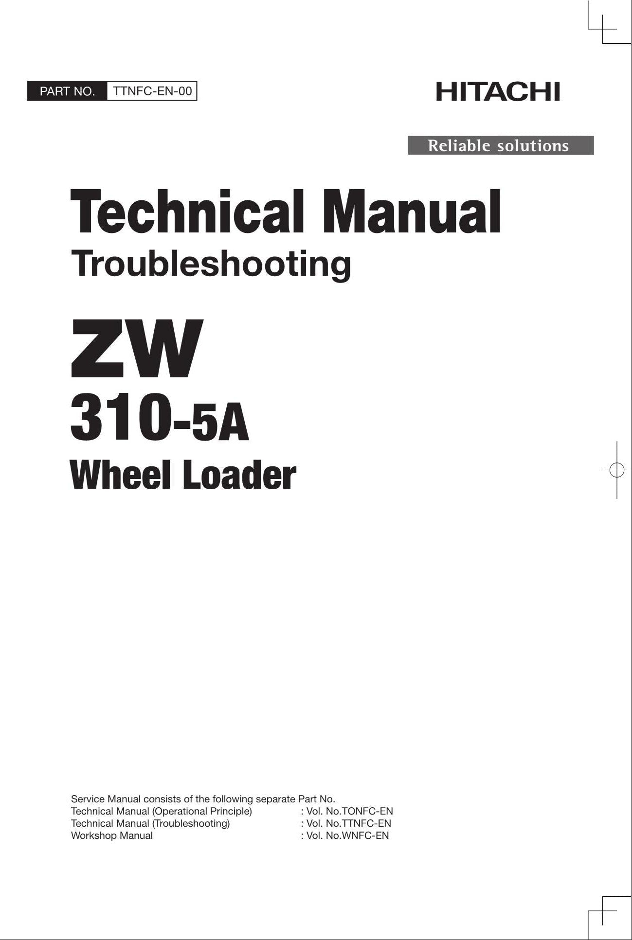 Hitachi ZW310-5A Wheel Loader Technical Manual Troubleshooting +Schematics