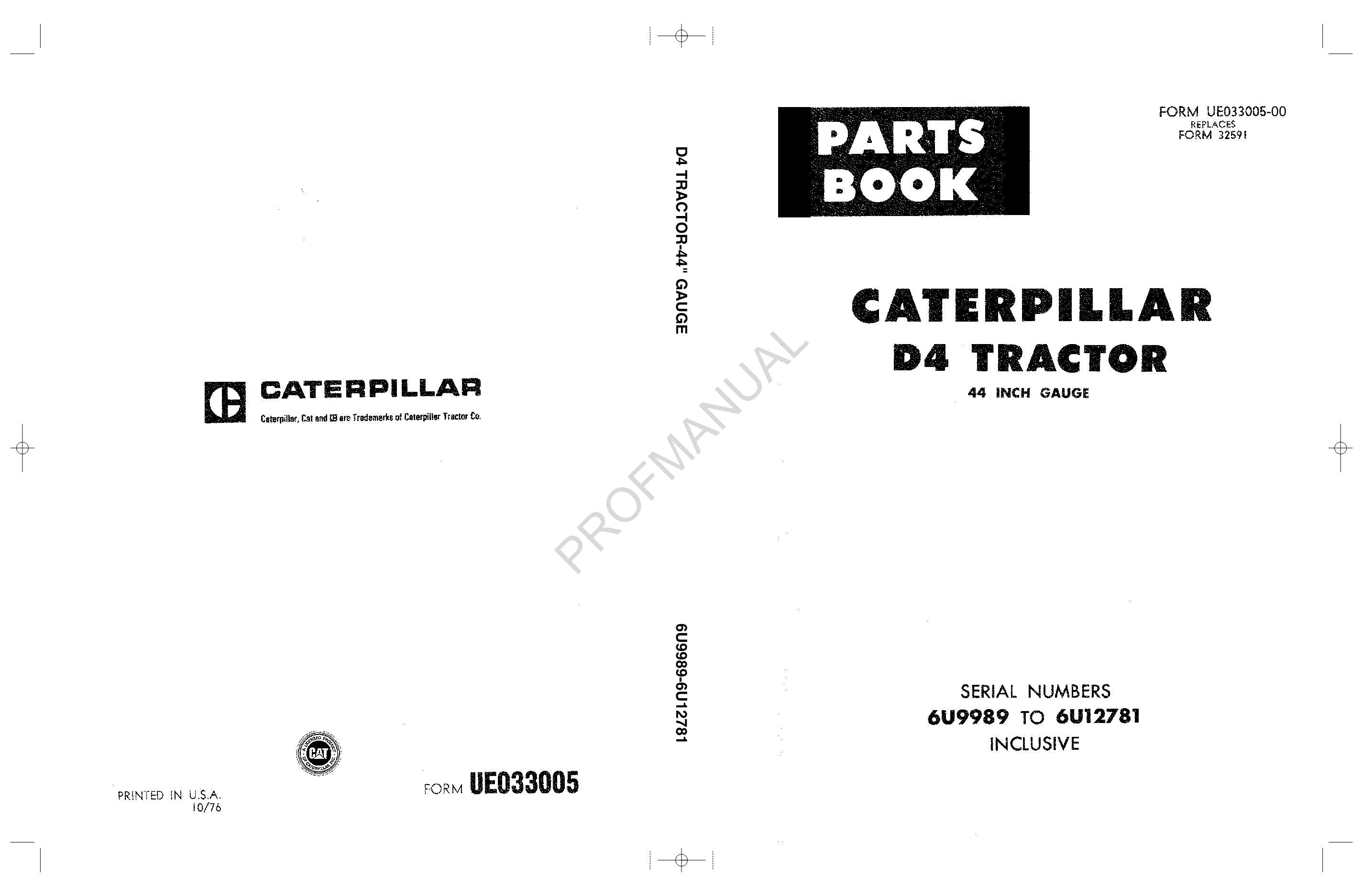 Caterpillar Cat D4 Tractor Parts Catalog Manual ser 6U9989-12781