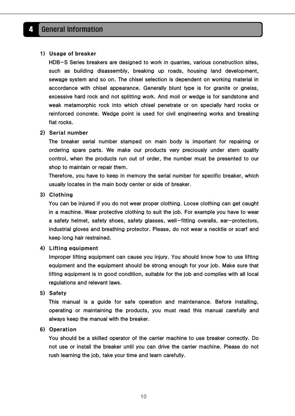 Hyundai HDB-S Breaker CRAWLER EXCAVATOR Operators Maintenance Manual