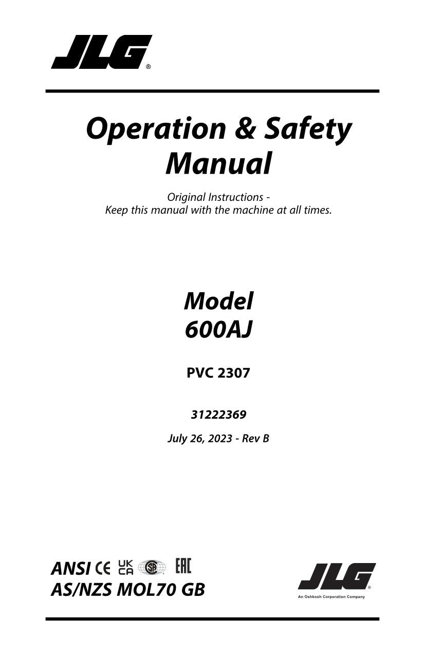 Manual del operador de mantenimiento y operación de la plataforma elevadora JLG 600AJ 31222369