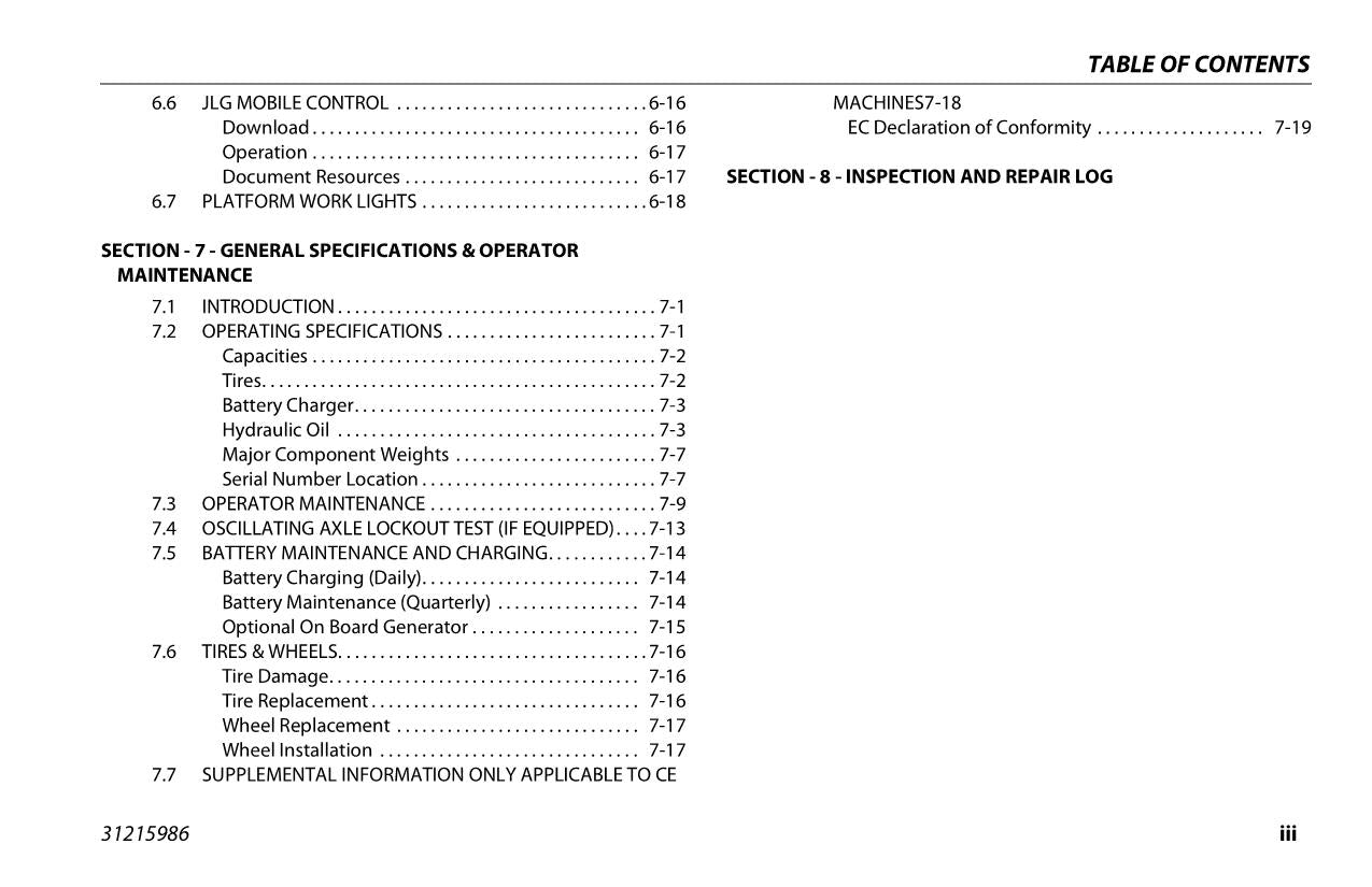 Manual del operador de plataformas elevadoras JLG EC600SJ EC600SJP H600SJ H600SJP 31215986