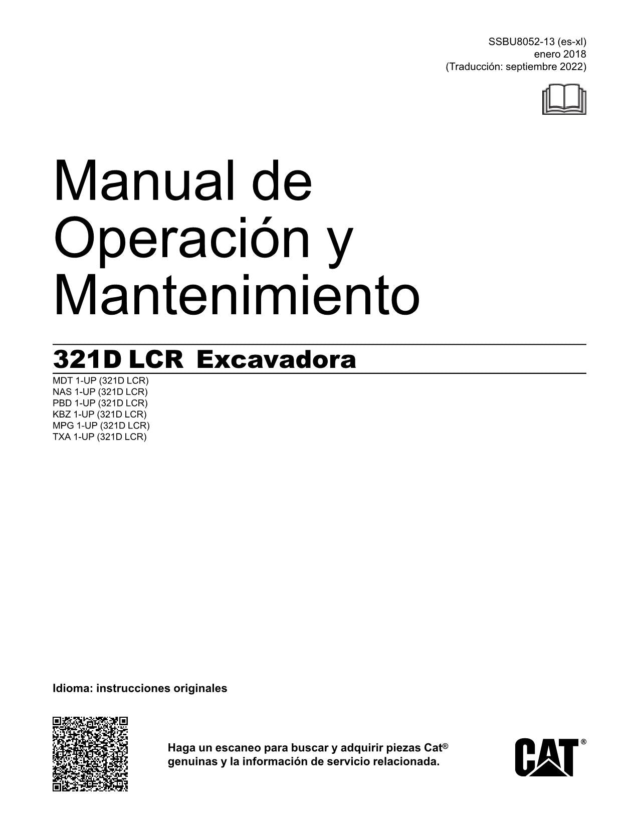 Caterpillar 321D LCR Excavadora Manual de Operación y Mantenimiento Español