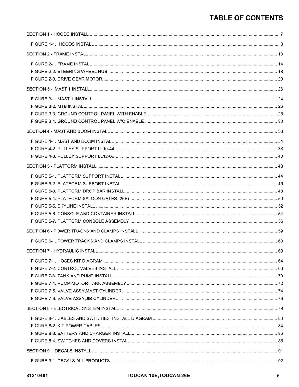 TOUCAN 10E 26E Vertical Lift Parts Catalog Manual