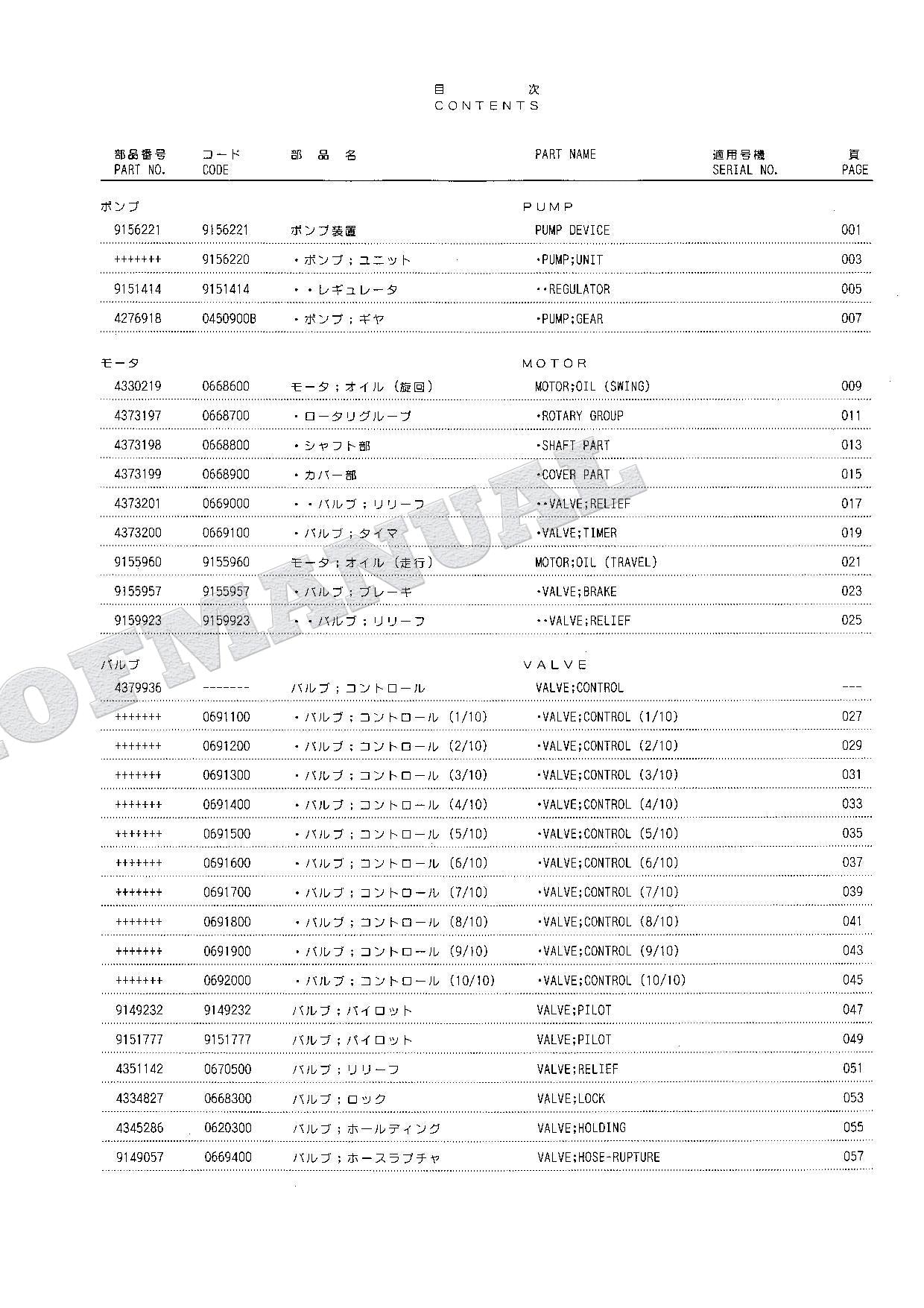 HITACHI EX120-5Z Equipment Component Excavator Parts Catalog Manual
