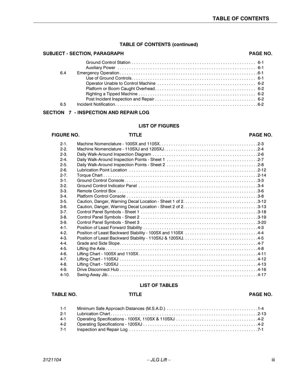 Manual del operador de mantenimiento de plataformas elevadoras JLG 100SX 110SX 110SXJ 120SXJ 3121104