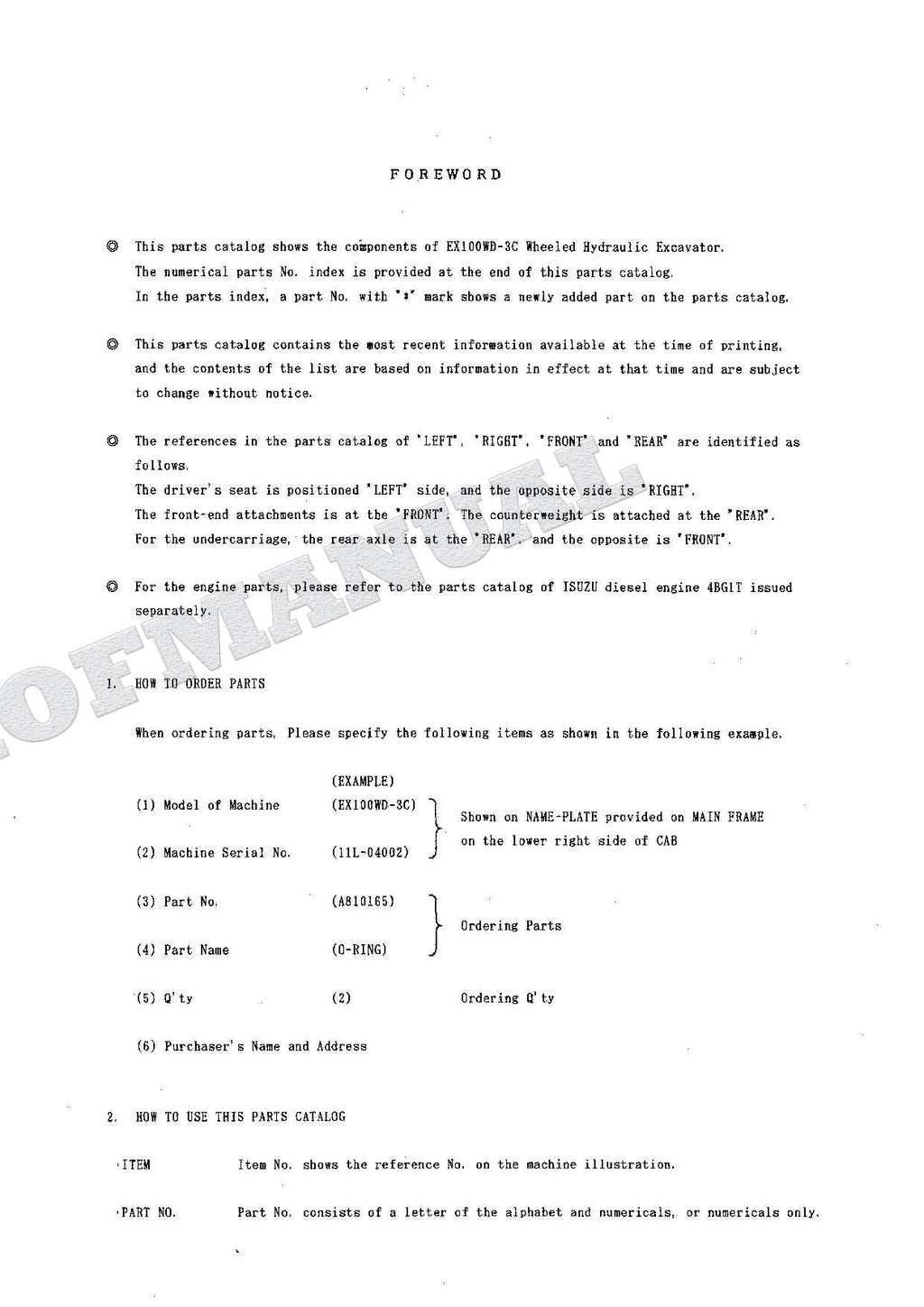 HITACHI EX100WD-3C Excavator Parts Catalog Manual SN 04002-