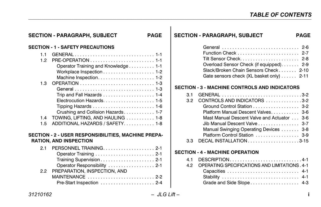 TOUCAN 20E 8E Vertical Lift Maintenance Operation Operators Manual 31210162