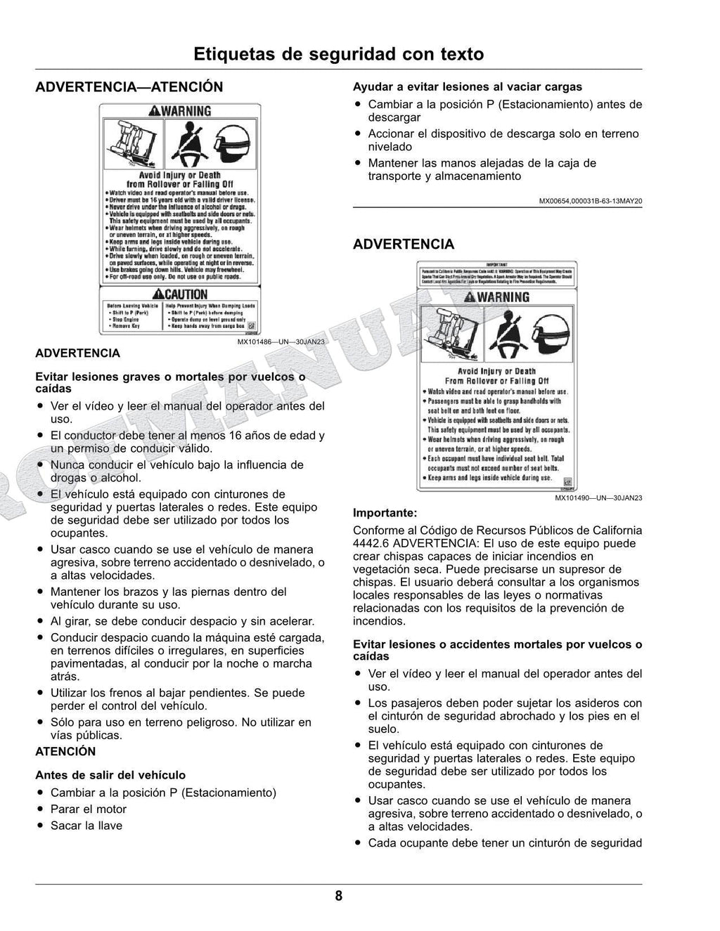 John Deere XUV 835E XUV 835R XUV 835M cocodrilo Manual del Operador 070001-