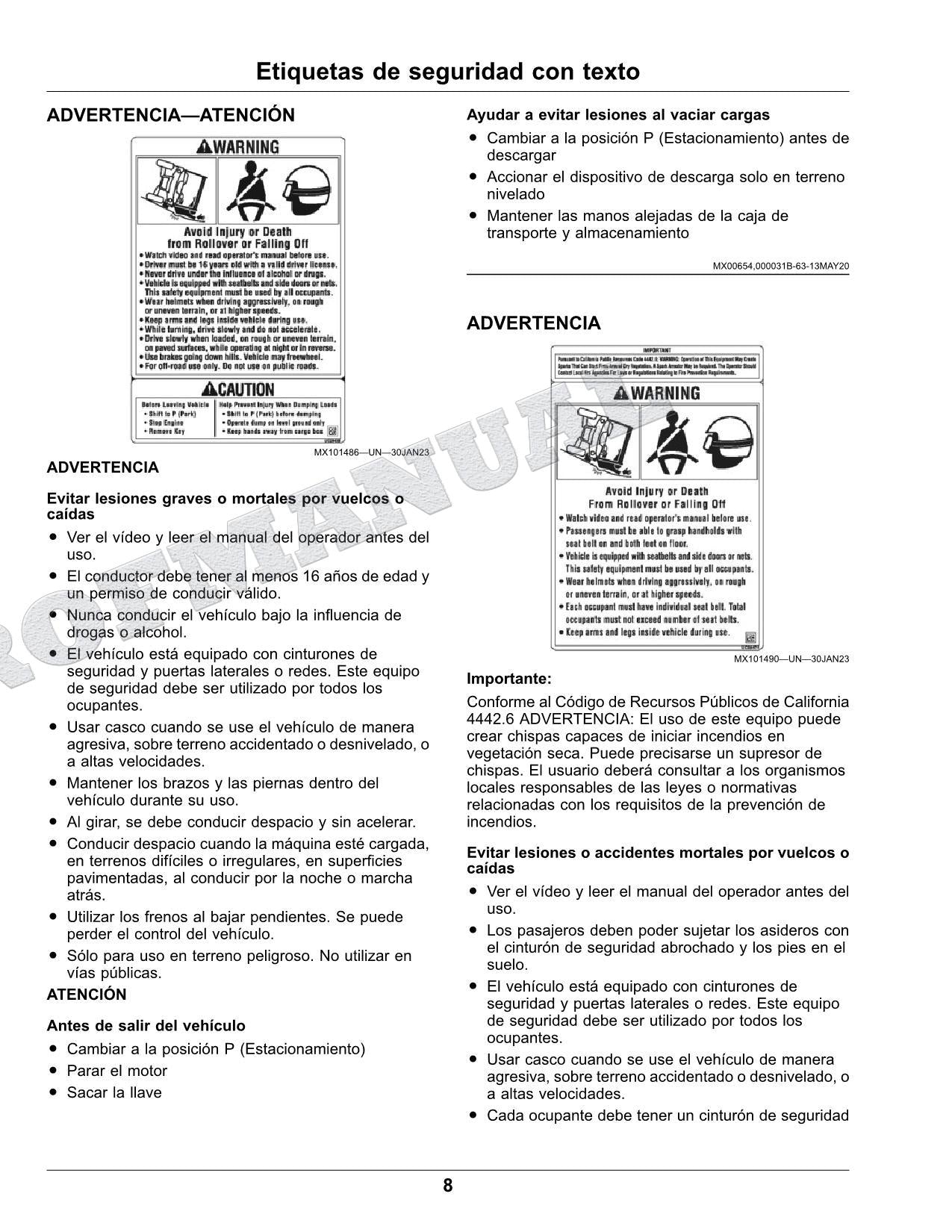 John Deere XUV 835E XUV 835R XUV 835M cocodrilo Manual del Operador 070001-