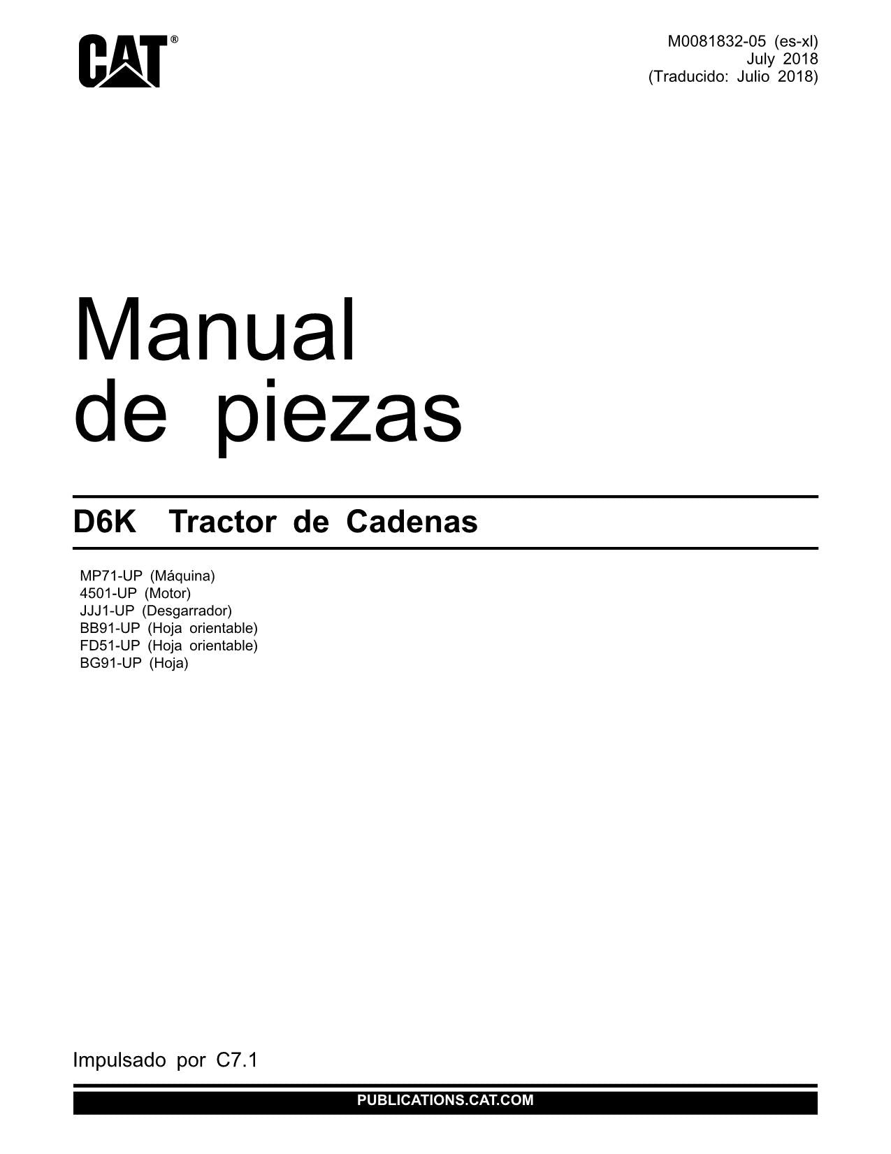 Caterpillar D6K Tractor de Cadenas Manual de piezas Español