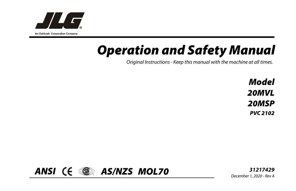 Manual del operador de mantenimiento y operación del mástil vertical JLG 20MSP 20MVL 31217429