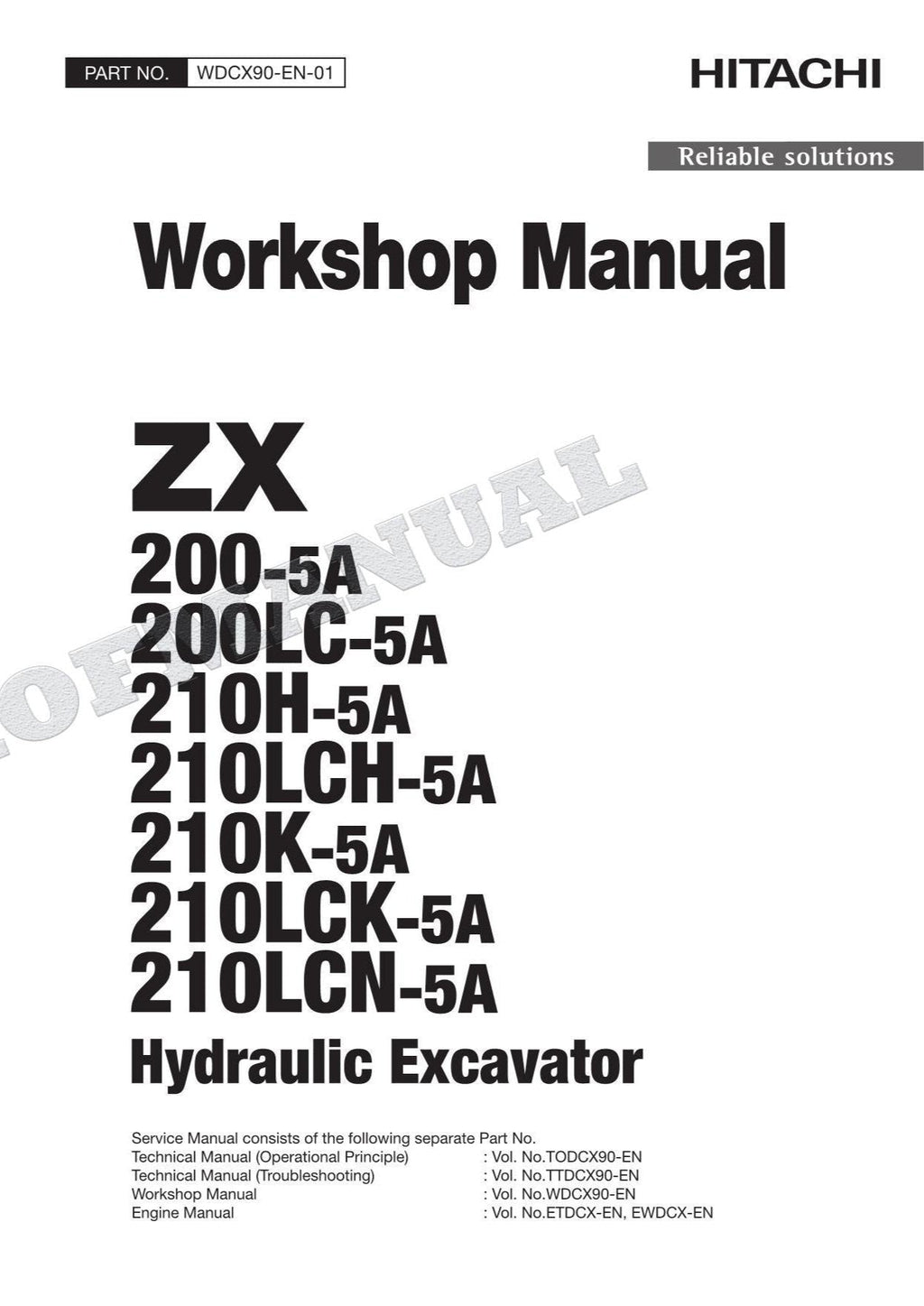 HITACHI ZX210LCK-5A ZX210LCN-5A Excavator Service Repair Workshop Manual